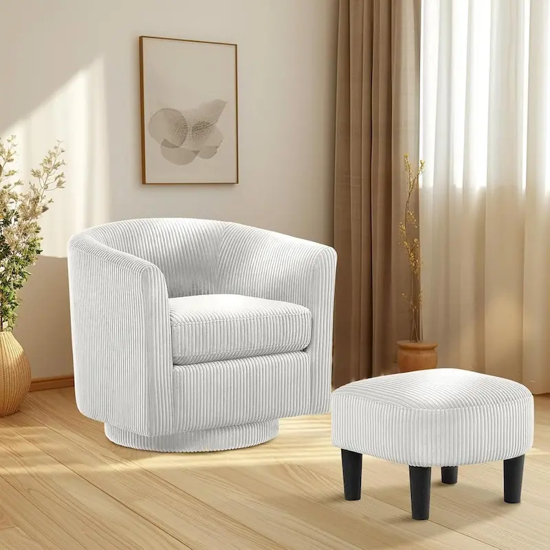 360 Swivel Accent Chair with Ottoman, Barrel Chair with Upholstered