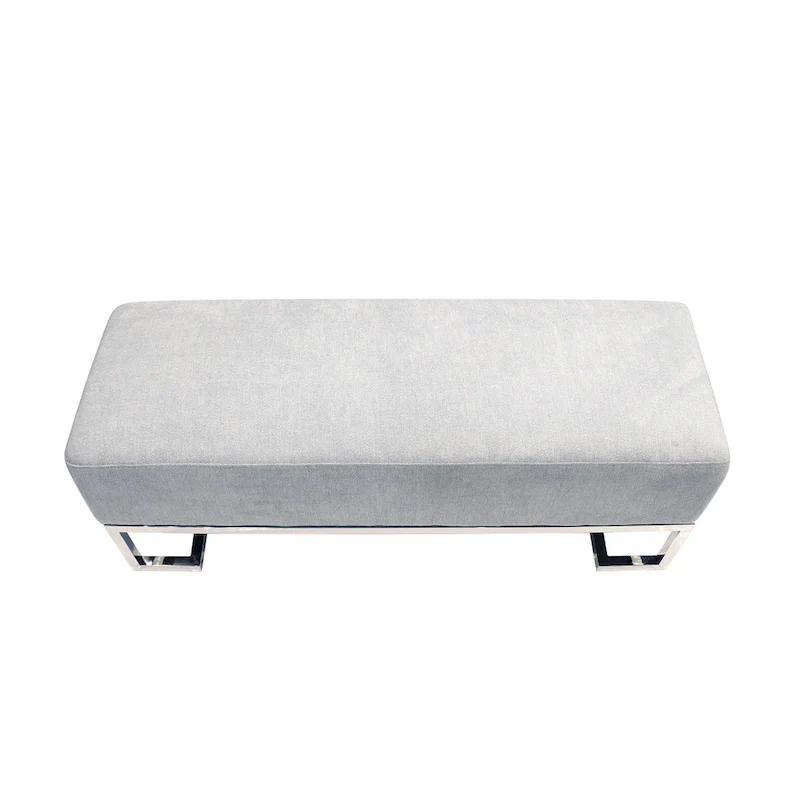 Pasargad Home Luxe Upholstered Stainless Steel Bench - W48xD16.5xH17.6