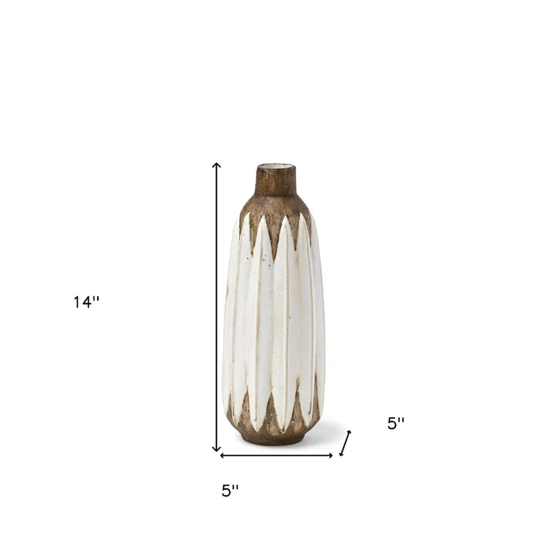 HomeRoots 14  Brown And White Abstract Cylinder Ceramic Table Vase