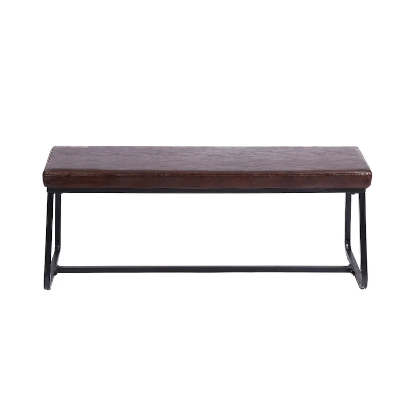 Home Remy Entryway Bench, PU Leather Upholstery, Iron Legs