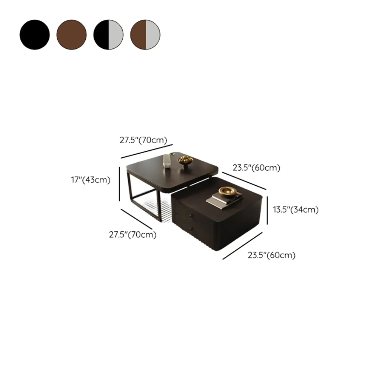 Modern Square Wood Stone Nesting Coffee Table