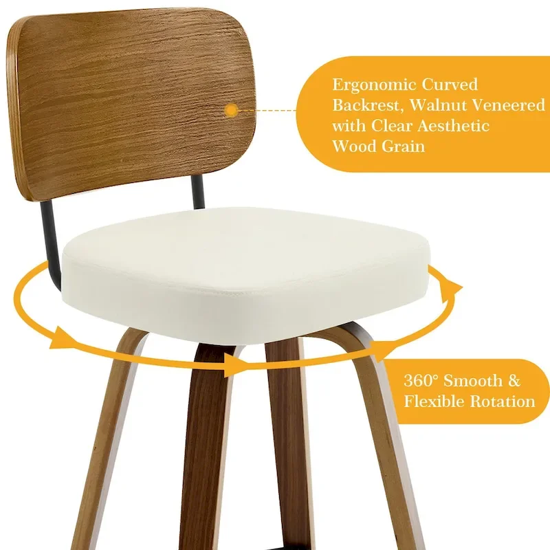 26-Inch Upholstered Swivel Counter Height Bar Stools - 36.4 H x 17.1 W x 20 D