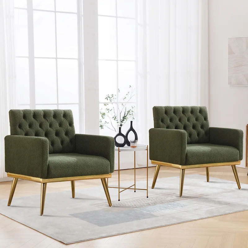 HOMYKA Sherpa Accent Chair Button Tufted Upholstered Linen Velvet Modern Armchair