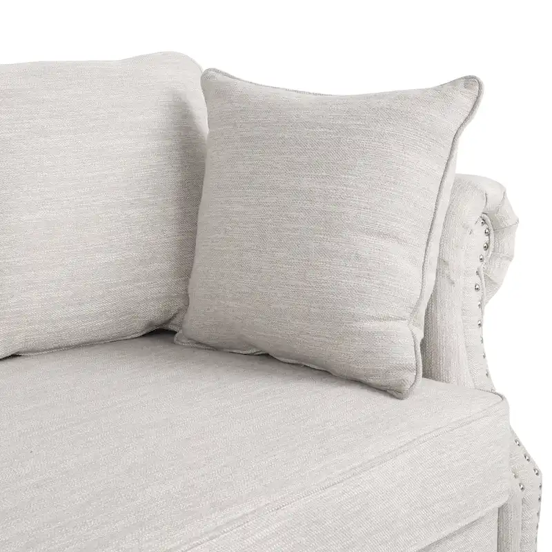 Manbow Fabric Pillowback 3 Seater Sofa with Nailhead Trim by Christopher Knight Home