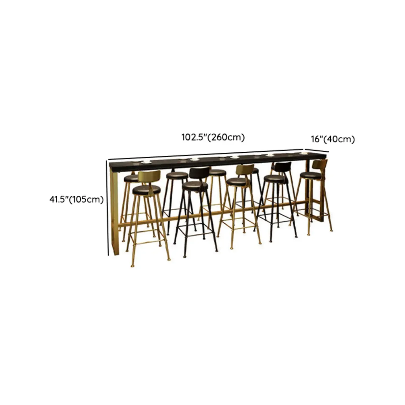 Luxurious Midnight Black Wood Gold Metal Leg Rest Bar Tables