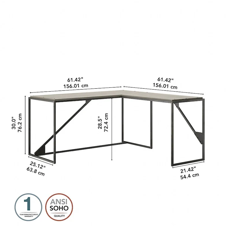 62W L Shaped Industrial Office Desk