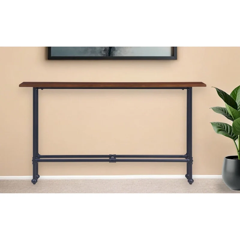 Espresso Wood Rectangular Console Table with Black Metal Base - 56 L x 8 W x 30 H