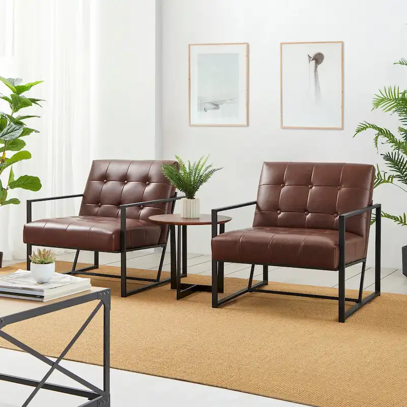 Glitzhome 29.50W Mid-Century PU Leather Tufted Accent Chair - 29.5W x 30.5H x 29.25D