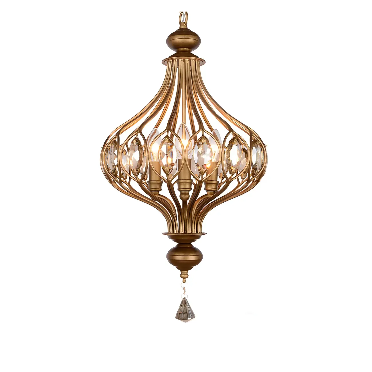 Gold Globe Caged Crystal Accent Hallway Pendant Light