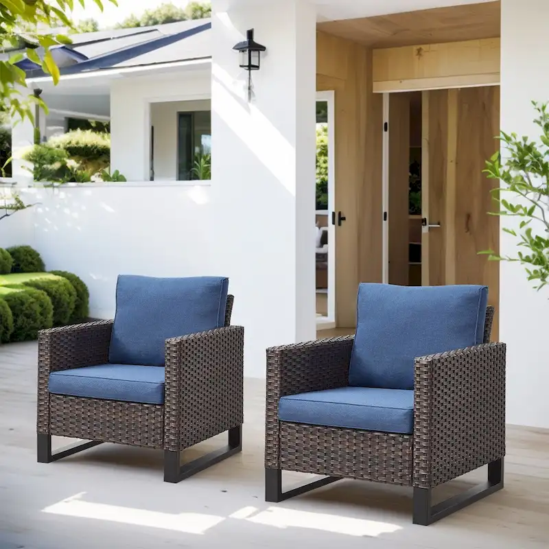 Patio Deep Seating Porch Chairs with Seat Cushions - Brown