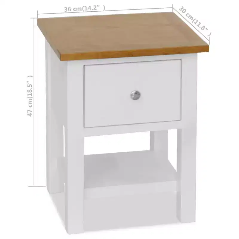 vidaXL 2-Piece Nightstands, 14.2x11.8x18.5, Solid Oak Wood Top and Pinewood Frame, Dark Wood and White, Space-Saving Design, Fully Assembled