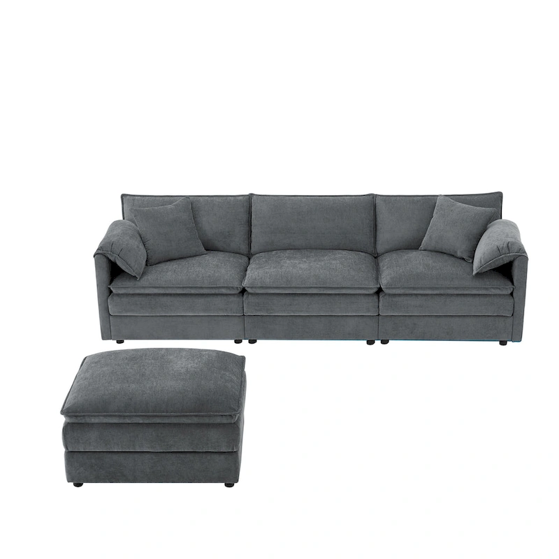 103.5 Chenille Sectional Sofa with 4-Seat L-Shaped Cloud Couch and Ottoman & Pocket Spring Cushions (330lb Capacity)