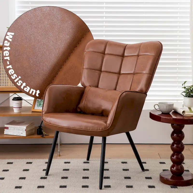 Bonded Leather Armchair Modern Accent Chair Set of 2