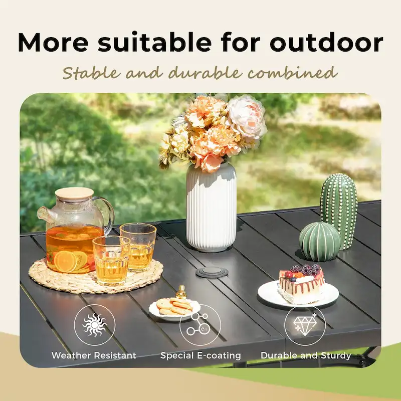 MAISON ARTS 7 Pieces Patio Dining Set, 6 x Swivel Dining Chairs with Cushion and 1 Metal Table with 2.6  Umbrella Hole