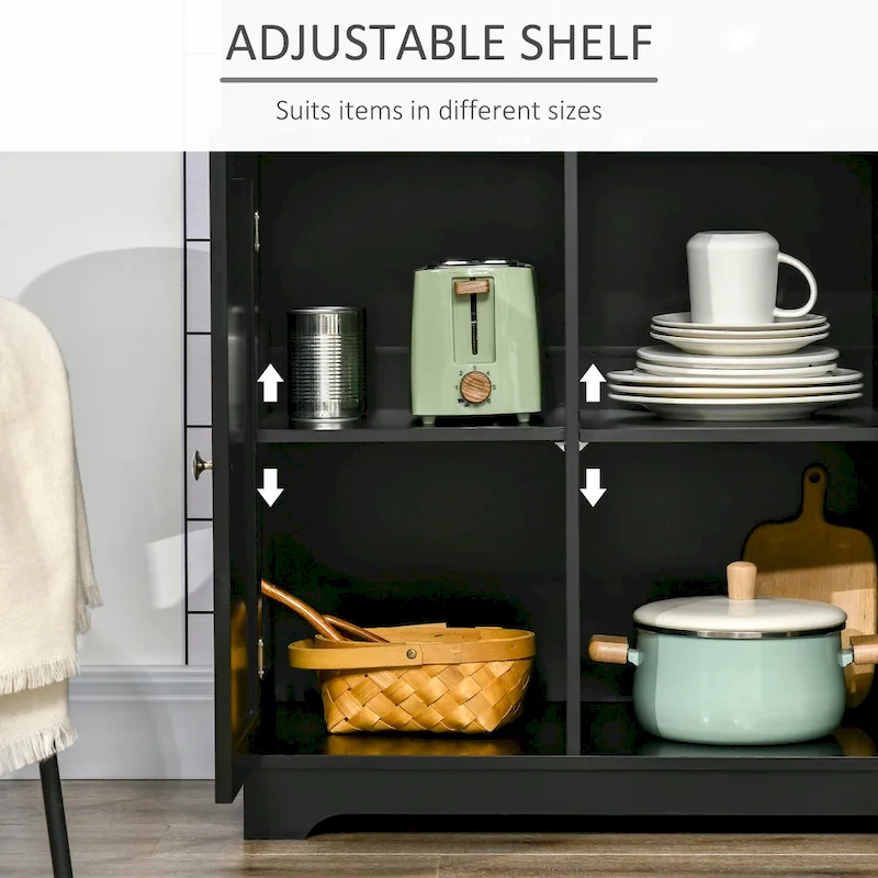 HOMCOM Modern Sideboard, Buffet Cabinet with Adjustable Shelves, Grey