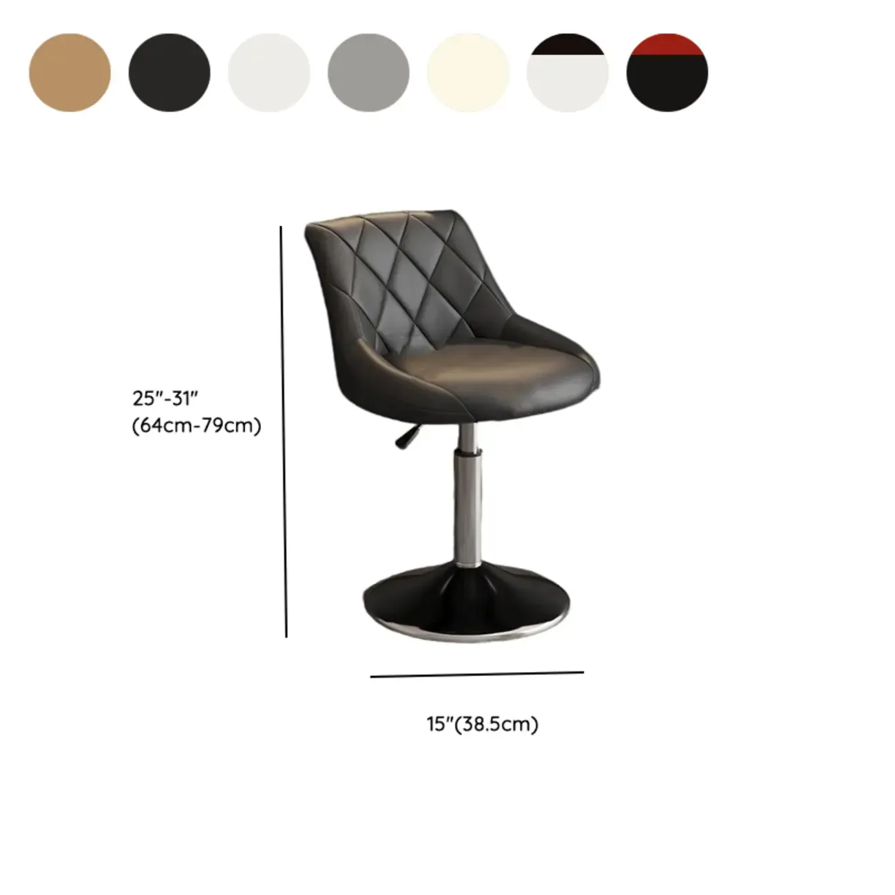 Diamond Tufted Swivel Bar Stool Adjustable Black Red PU Leather