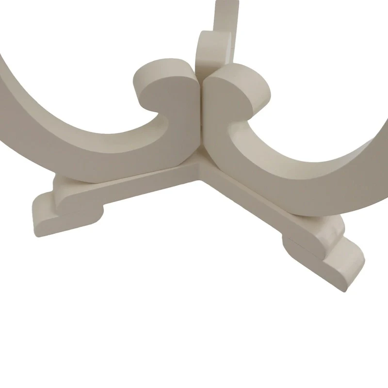 French Country Wood Side Table with Scalloped Edge Tray Top and Curved Legs