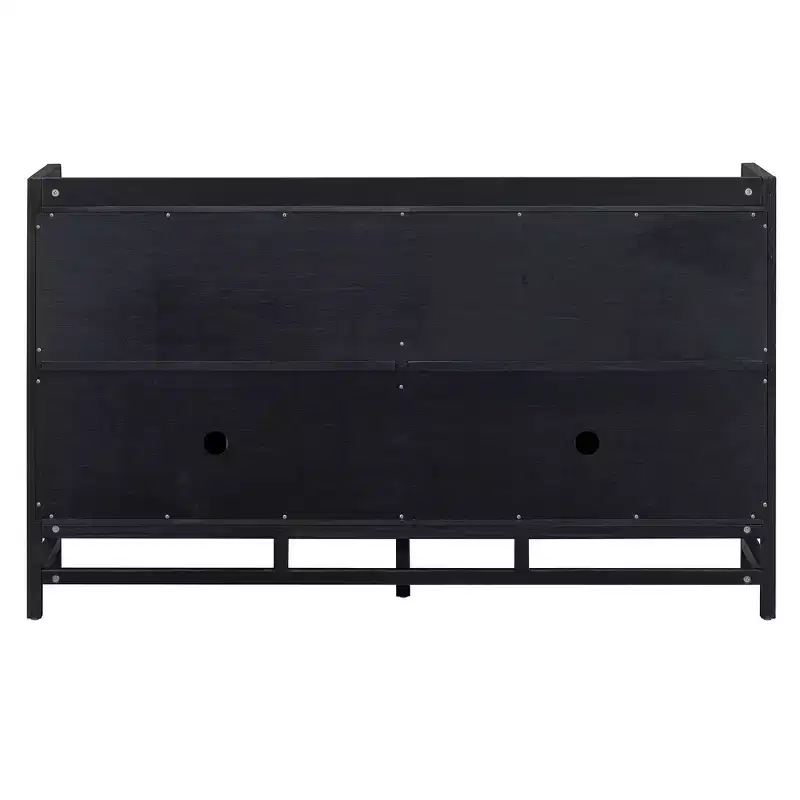 Hostack Sideboard Buffet Cabinet with Decorative Rattan Doors, Storage for Dining and Living Room, Black+Natural