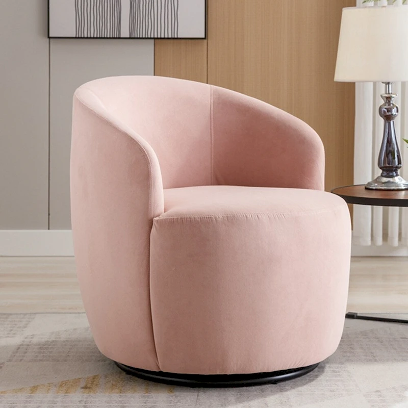 Velvet Swivel Accent Armchair Barrel Chair With Powder Coating Ring