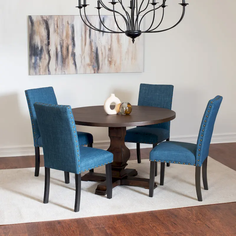 Roundhill Furniture Kohland 5-piece Dining Set, Pedestal Round Table with 4 Stylish Chairs