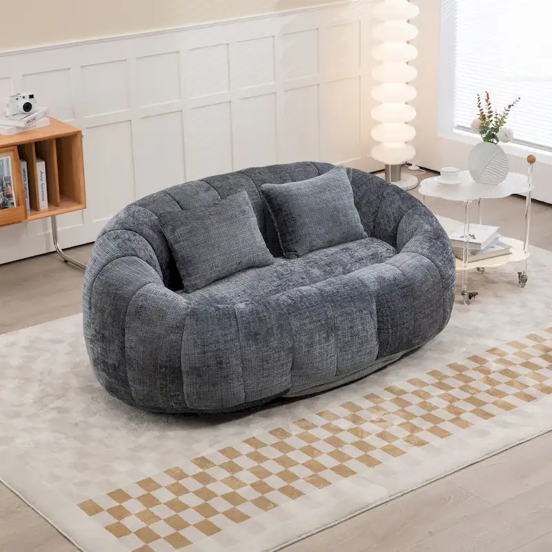 Gray Modern 59 Chenille Loveseat Chaise Lounge Chair