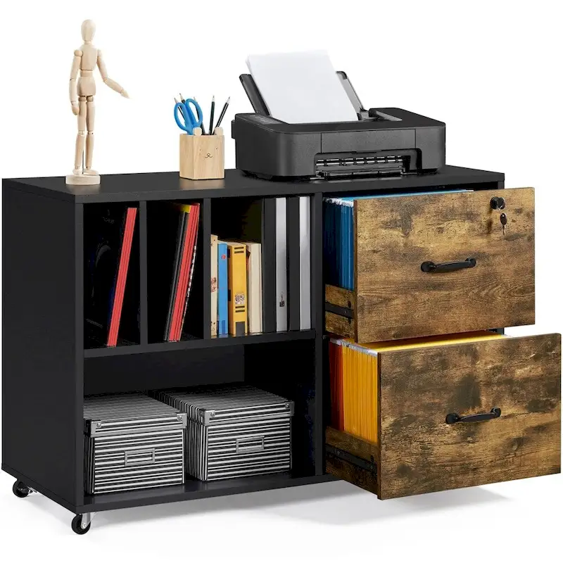Rolling File Cabinet with 2 Drawers and 2 Open Shelves
