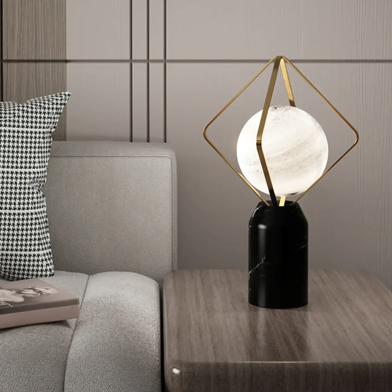 Elegant Plug-In Globe Stone and Glass LED Table Lamp
