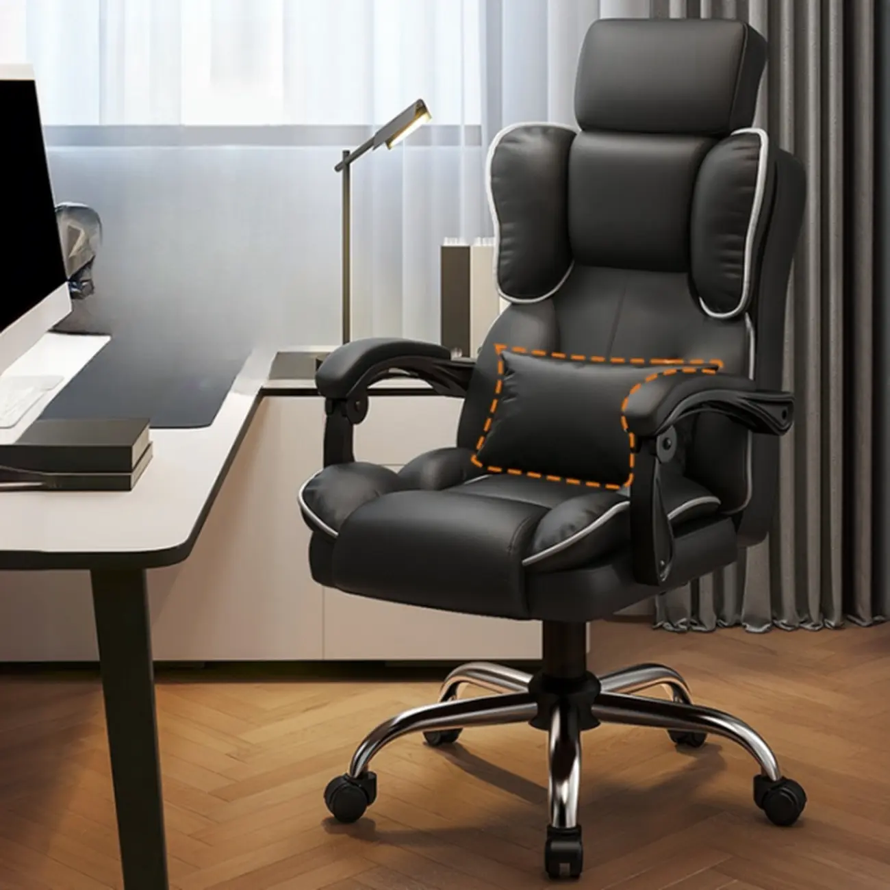 Ergonomic Brown Leather Reclining Office Chair