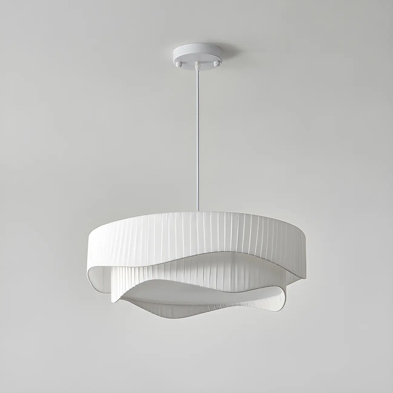 Modern White Tier Fabric Drum Chandelier with Adjustable Height