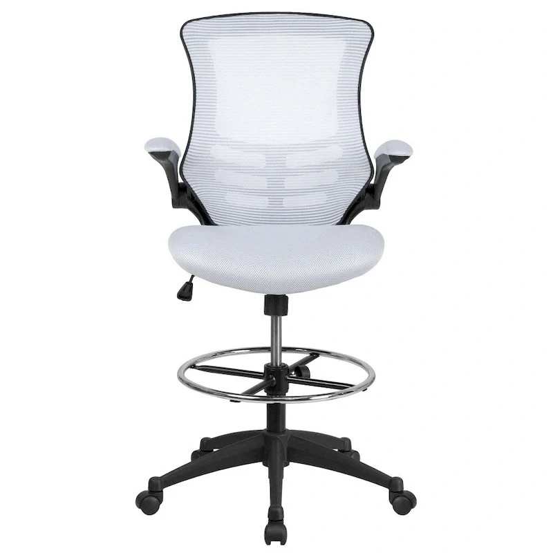 Mid-Back Ergonomic Drafting Chair with Adjustable Foot Ring and Flip-Up Arms