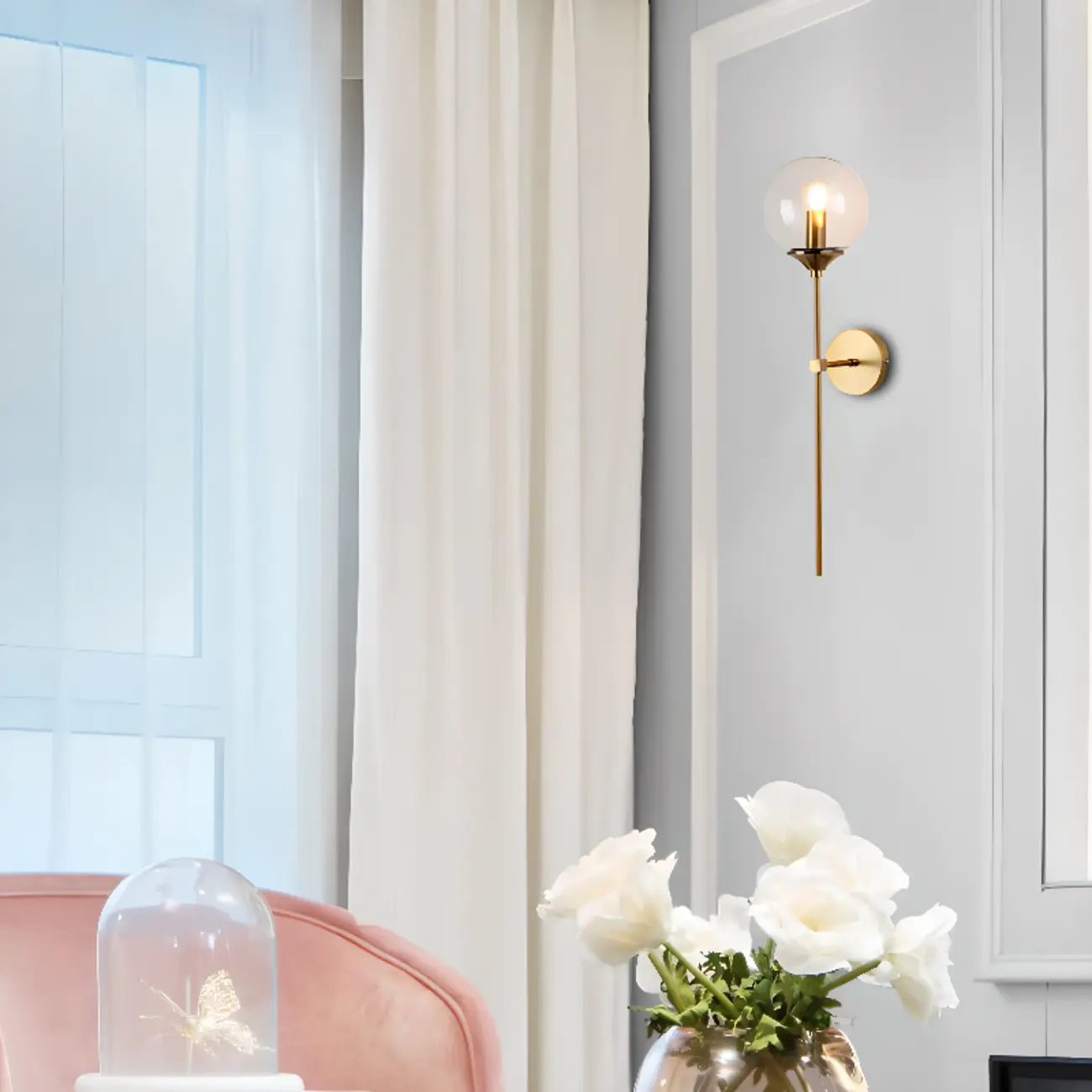 Modern Grey Glass Globe Metal Wall Sconce