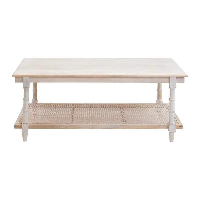 Carolina Living Chesterfield Wood & Cane Coffee Table - Whitewash