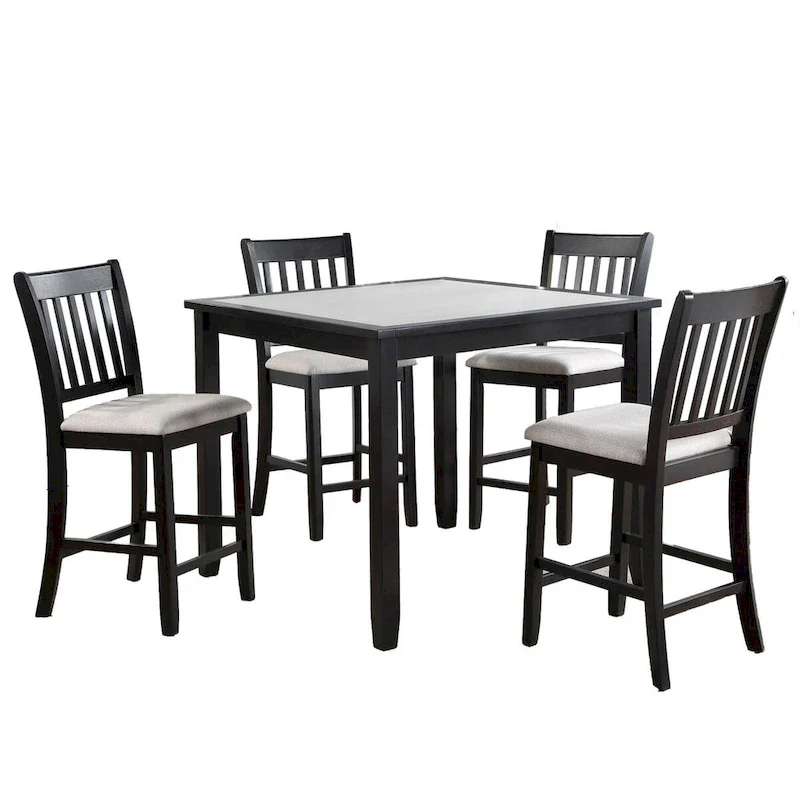5 Piece Counter Height Dining Table and Chairs Set, Black, White