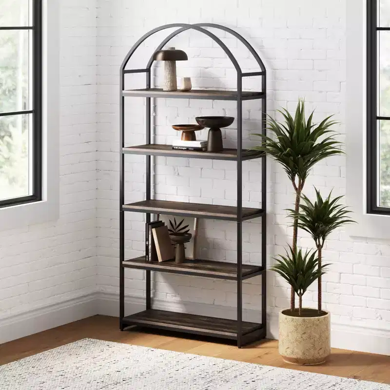 Nutmeg & Black 5-Shelf Industrial Metal Bookcase