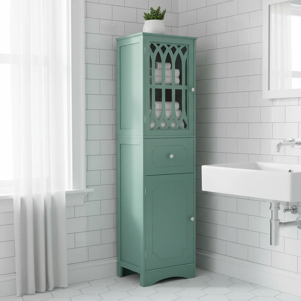 64 Tall Freestanding Bathroom Cabinet with Drawer and Adjustable Shelf