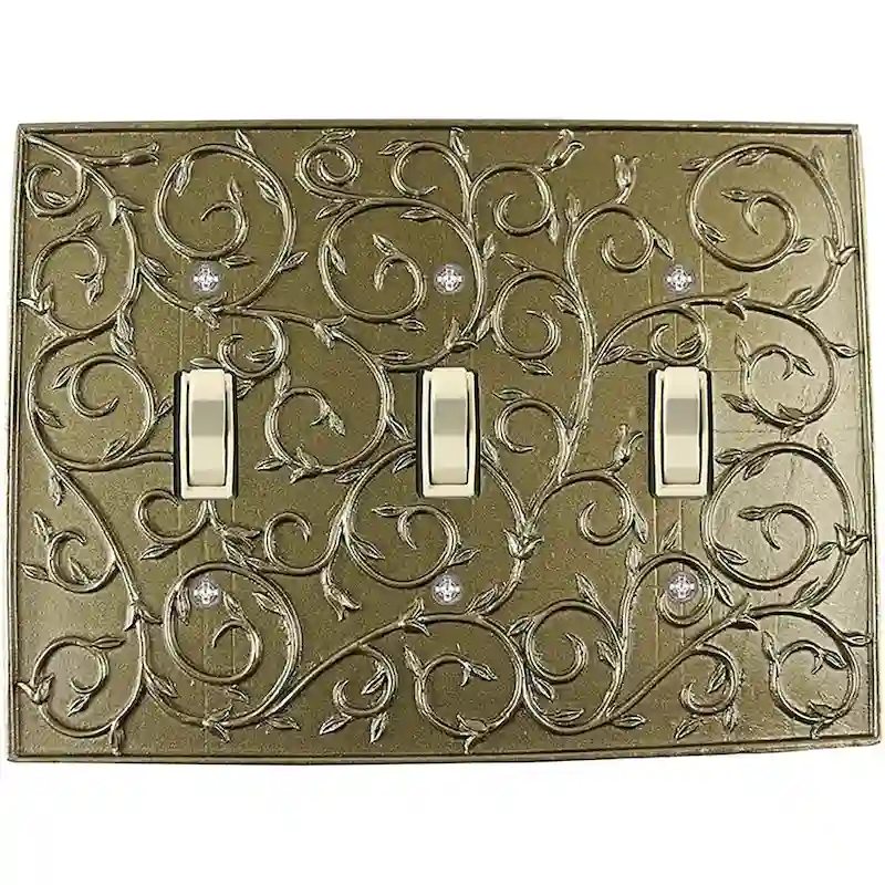 Meriville French Scroll 3 Toggle Wallplate, Triple Switch Electrical Cover Plate