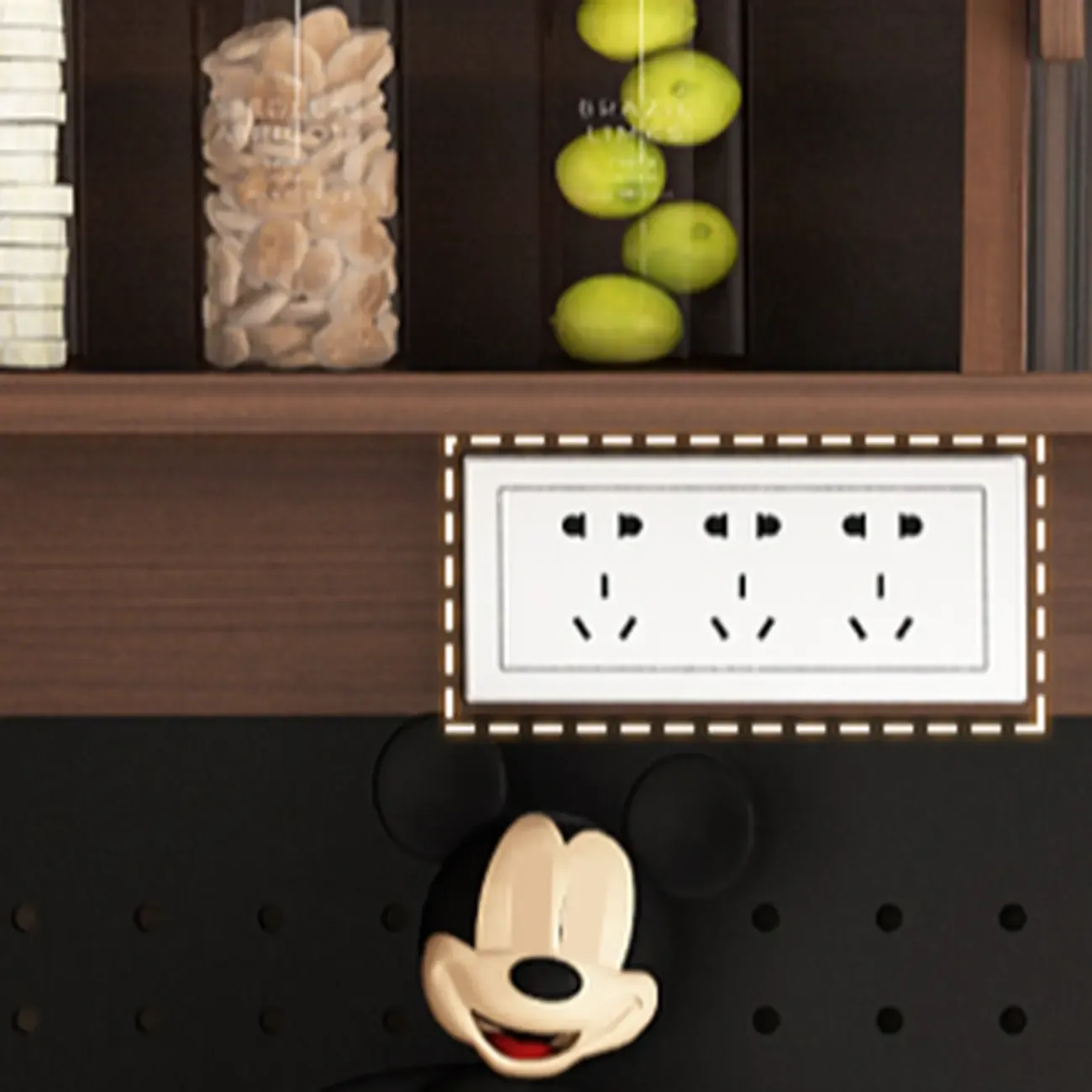 Wide Brown Wooden Pegboard Back Sideboard with Hutch