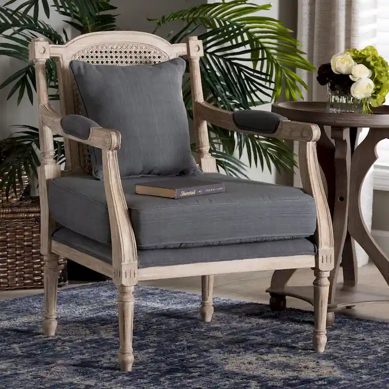 Clemence French Provincial Fabric Upholstered Wood Armchair