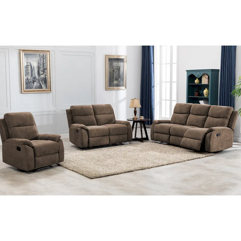 Transitional Faux Leather Reclining Living Room Sofa Set