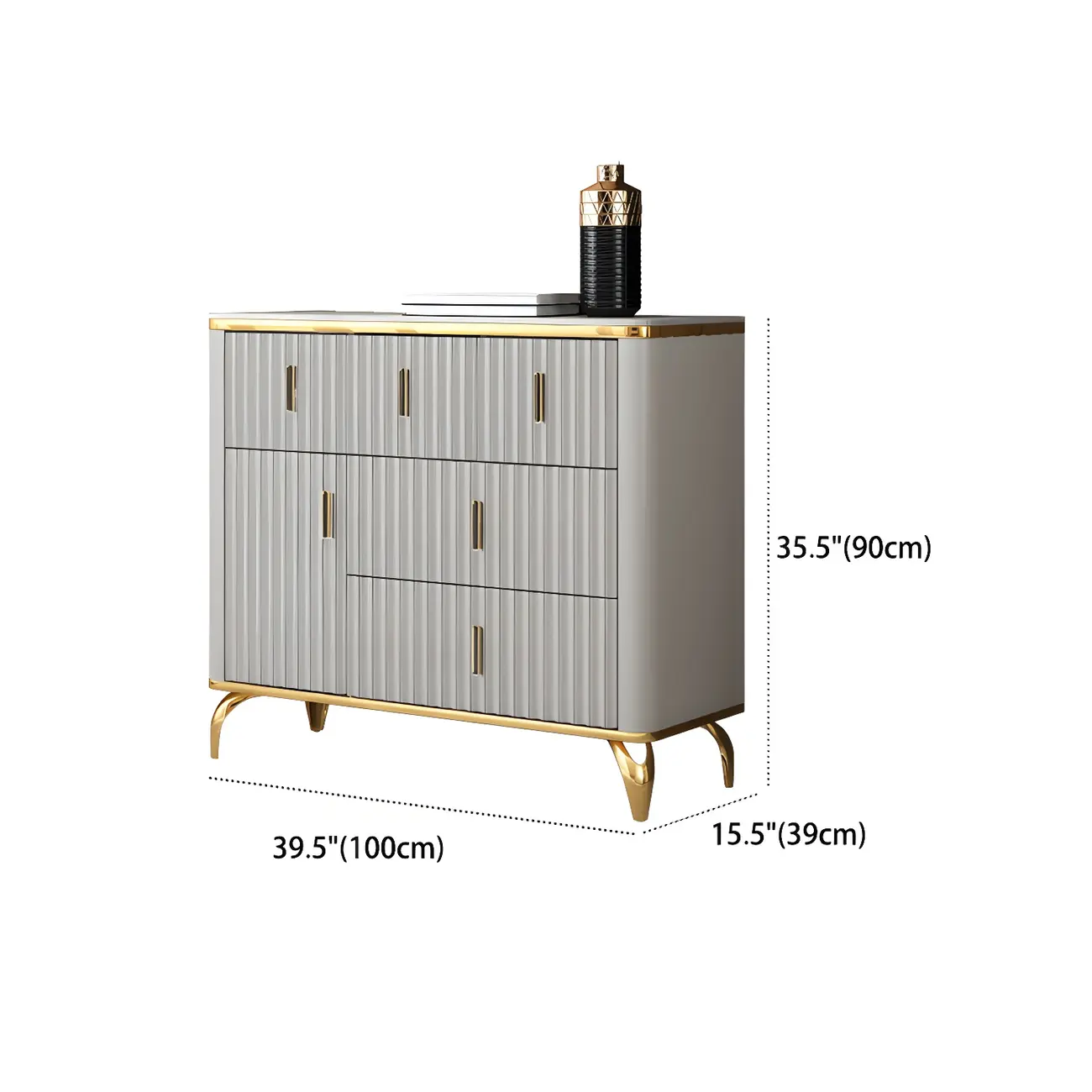 Elegant Gray Wooden Dressers & Chests with Gold Handles
