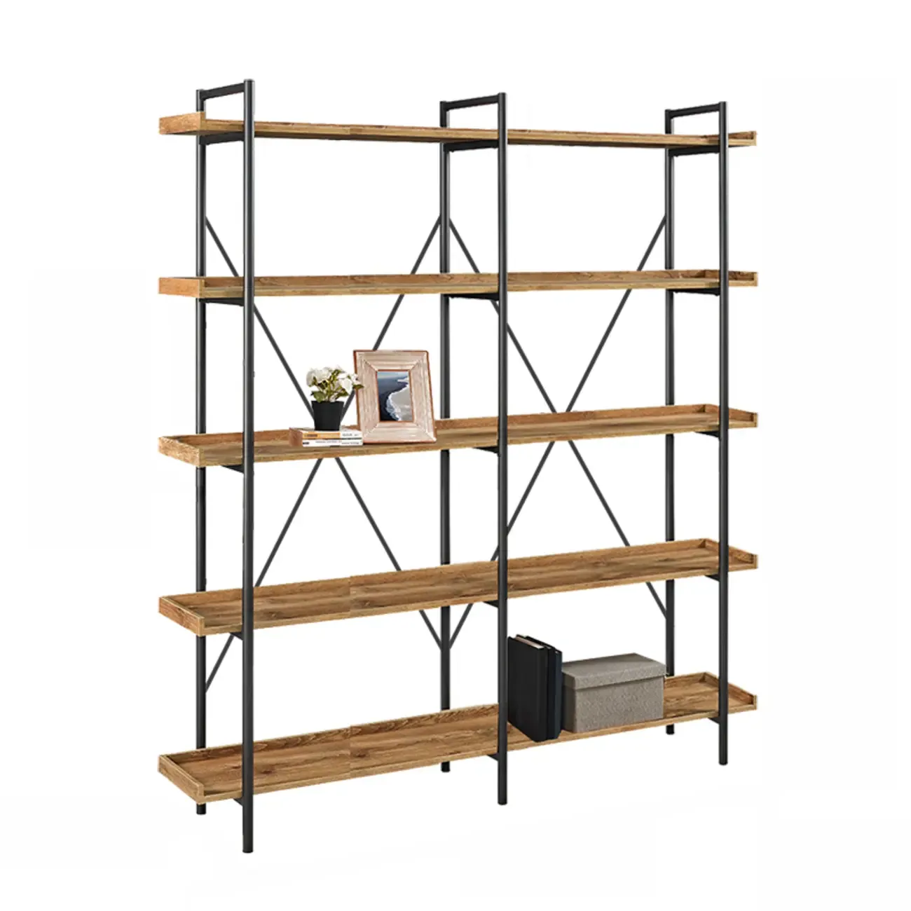 5-Tier Open Back Metal Frame Rectangular Bookcase