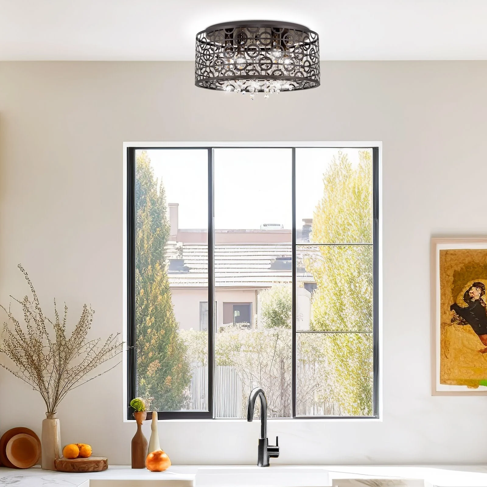 Brielle 15 Modern Chic 4-Light Crystal Flush Mount Chandelier