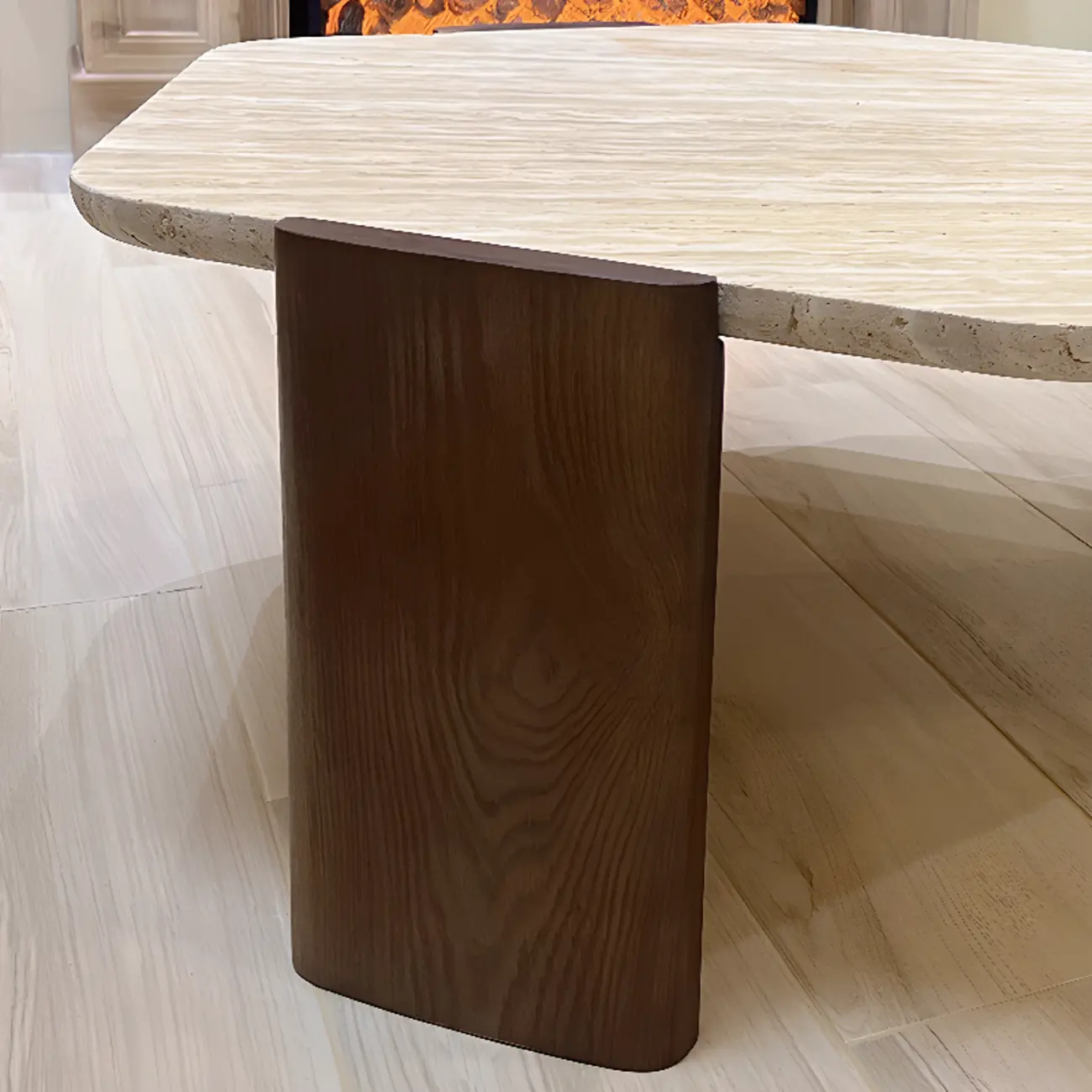 Modern Beige Travertine Top Coffee Table in Hexagon/Round