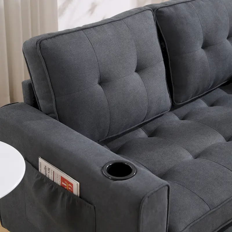 Foldable Tufted Loveseat with Pull Out Bed and Side Pockets