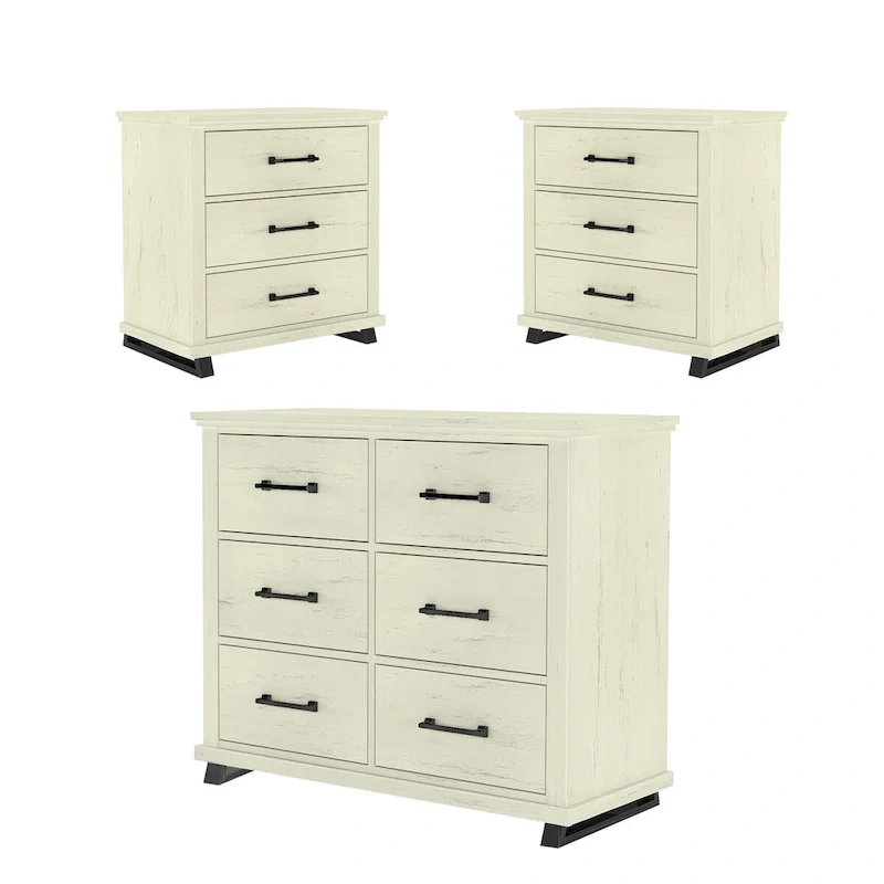 Farmhouse 3-Piece Bedroom Set - 2 Nightstand and 1 Dresser