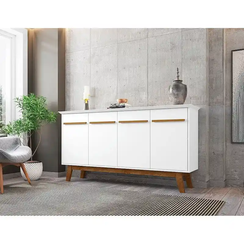 Yonkers 62.99 Sideboard with Solid Wood Legs and 2 Cabinets in Off White and Cinnamon