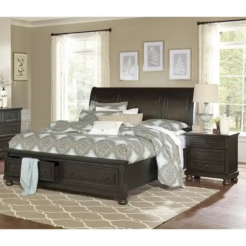 Grayish Brown 3pc Bedroom Set Platform Storage Bed and Two Nightstands