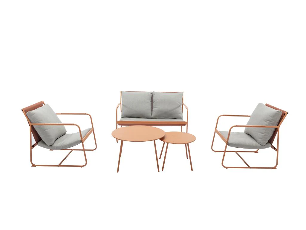 Salon Jardin Acier - Gris clair/Orange clair