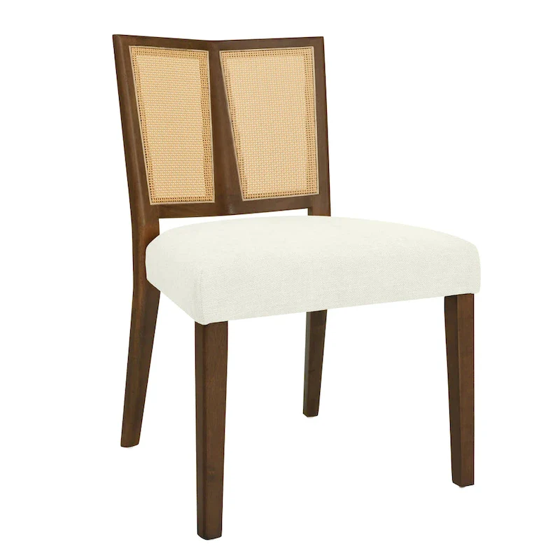 Mid-Century Rattan Back Upholstered Dining Chair Set of 2