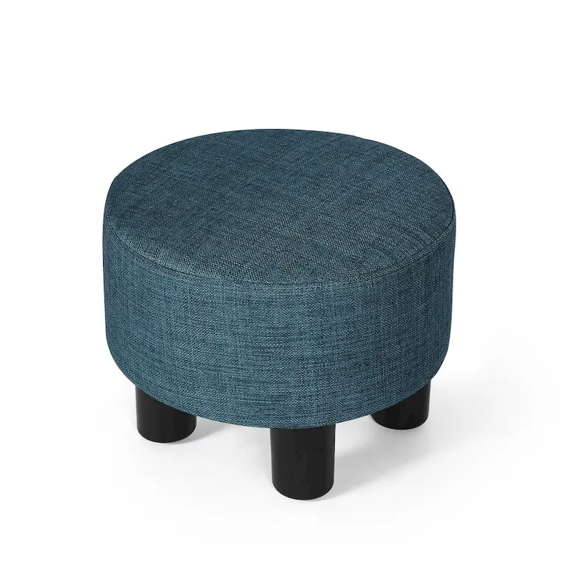 Adeco Round Ottoman Fabric Footrest Modern Padded Chair Footstool